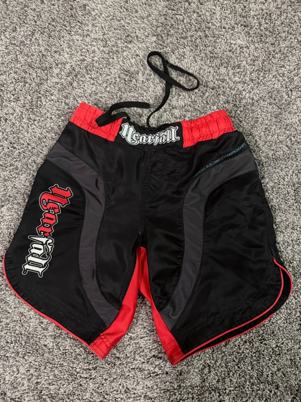 Kids Black and Red Nearfall wrestling Shorts with Logo Waistband